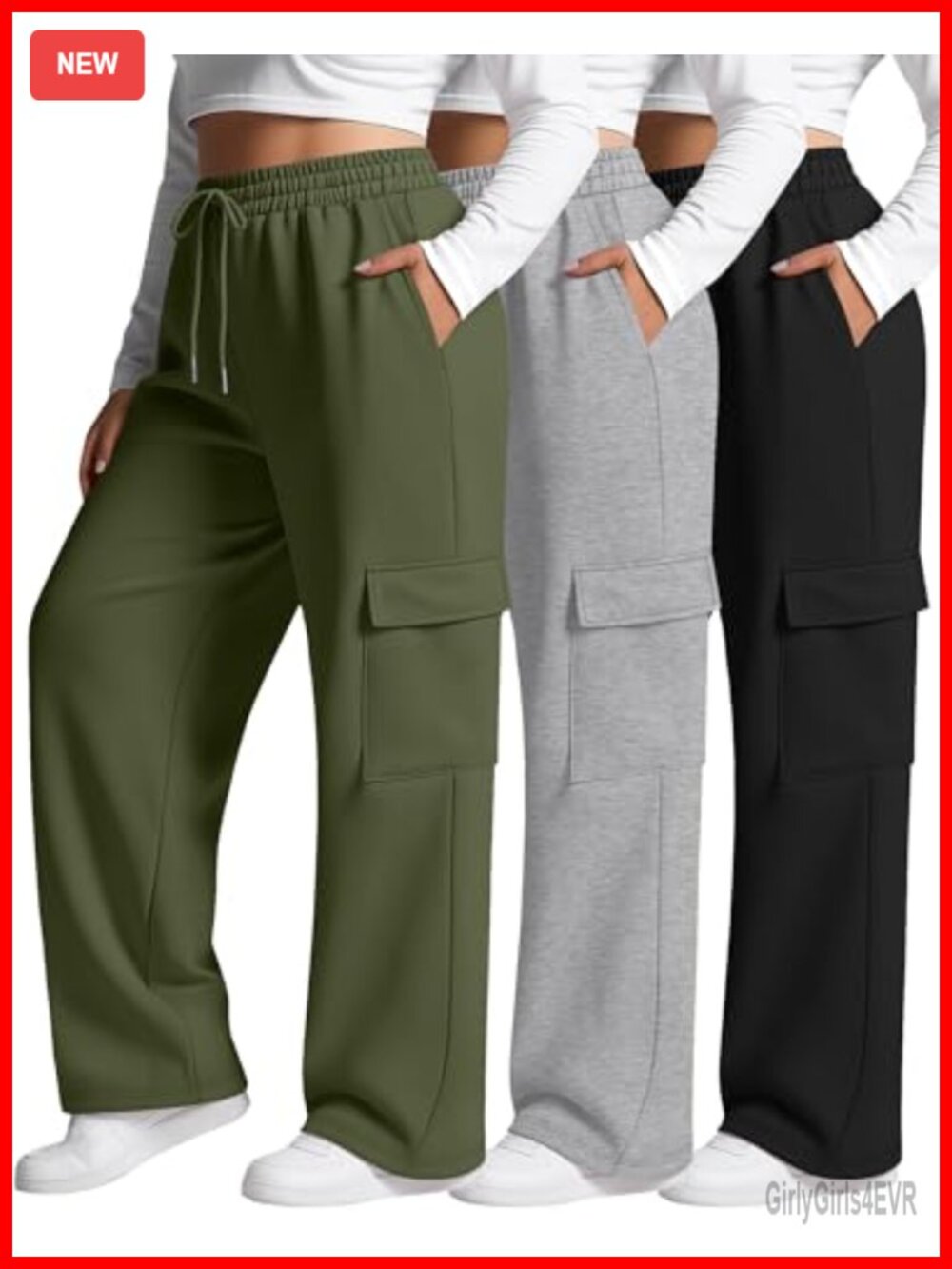 Plus Size Cargo Sweatpants 3 Pack Wide Leg Baggy Lounge Pants Pockets